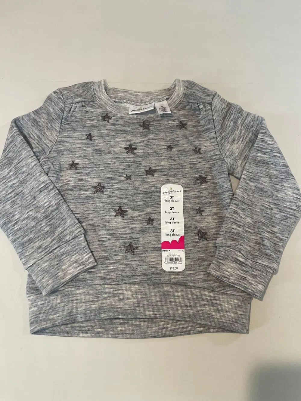Jumping Bean Sweatshirt Girls 3T Gray Lightweight Silver Stars New With Tag